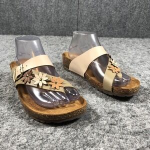 A. Giannetti Sandals Womens Size 9.5 Beige Leather Thong Wedge Italy Comfort